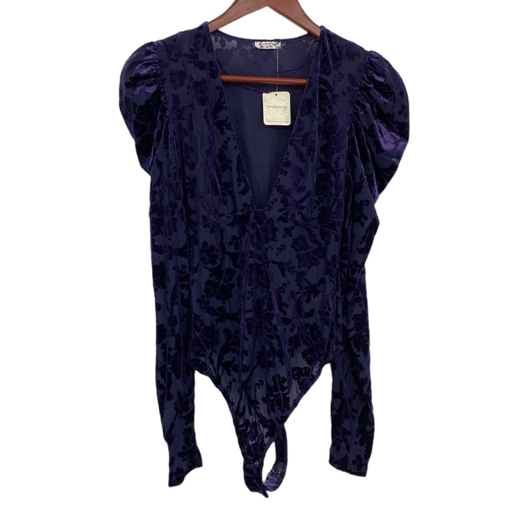 Intimately Free People Magic Hour Bodysuit Women Size XS Purple Velvet Puff‎ - Picture 2 of 16